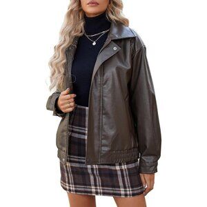 American Trends Womens Oversized Leather Jackets Faux Fall Fashion Bomber